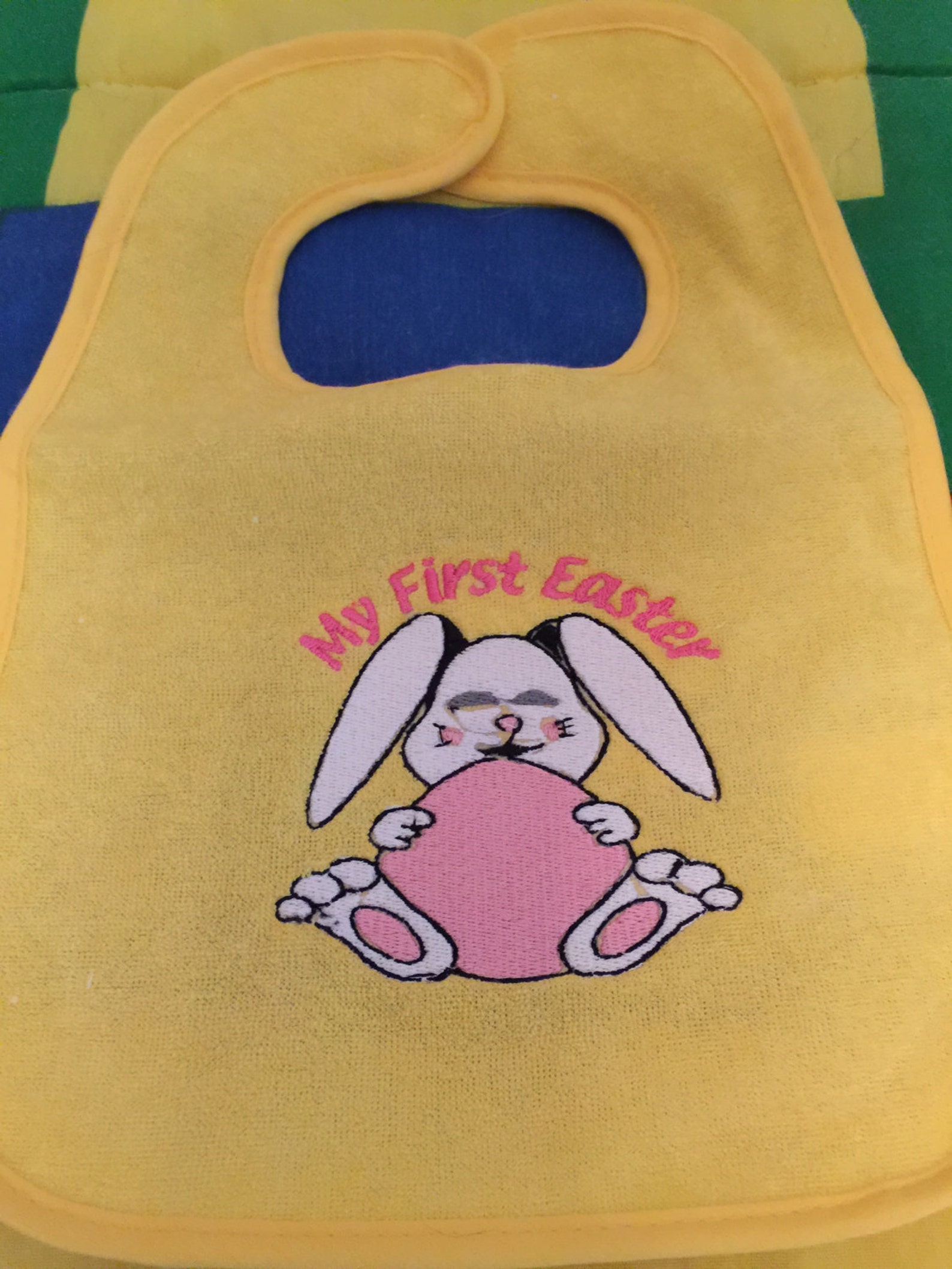 Embroidered Easter Bunny Baby Bibmy First Eastergirl Etsy