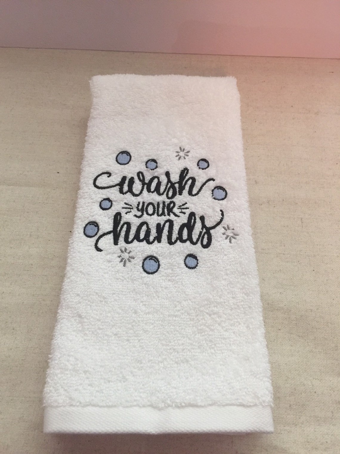 Custom Embroidered Hand Towelwash Your Hands Etsy