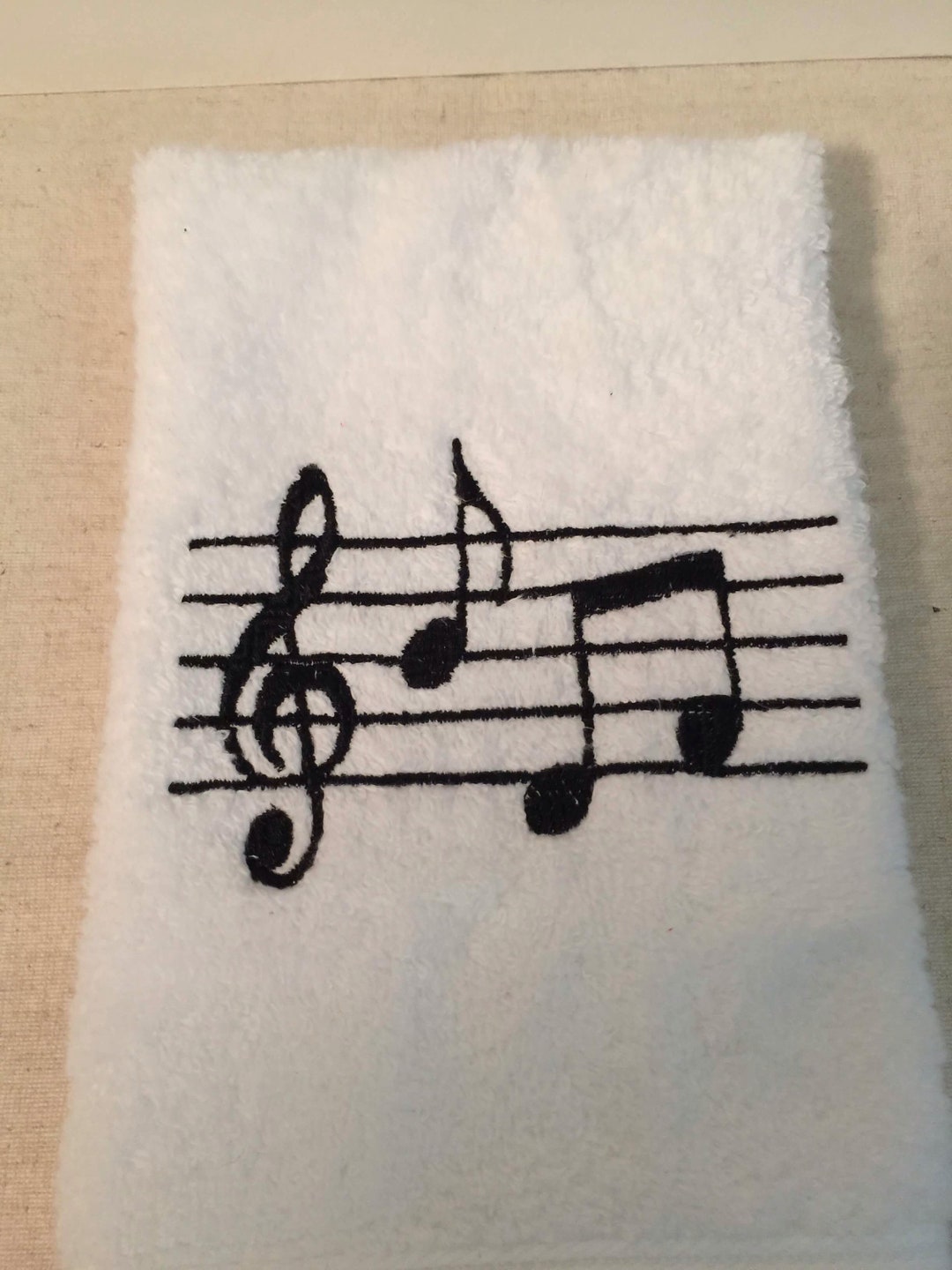Custom Embroidered Music Notes Hand Towel Etsy