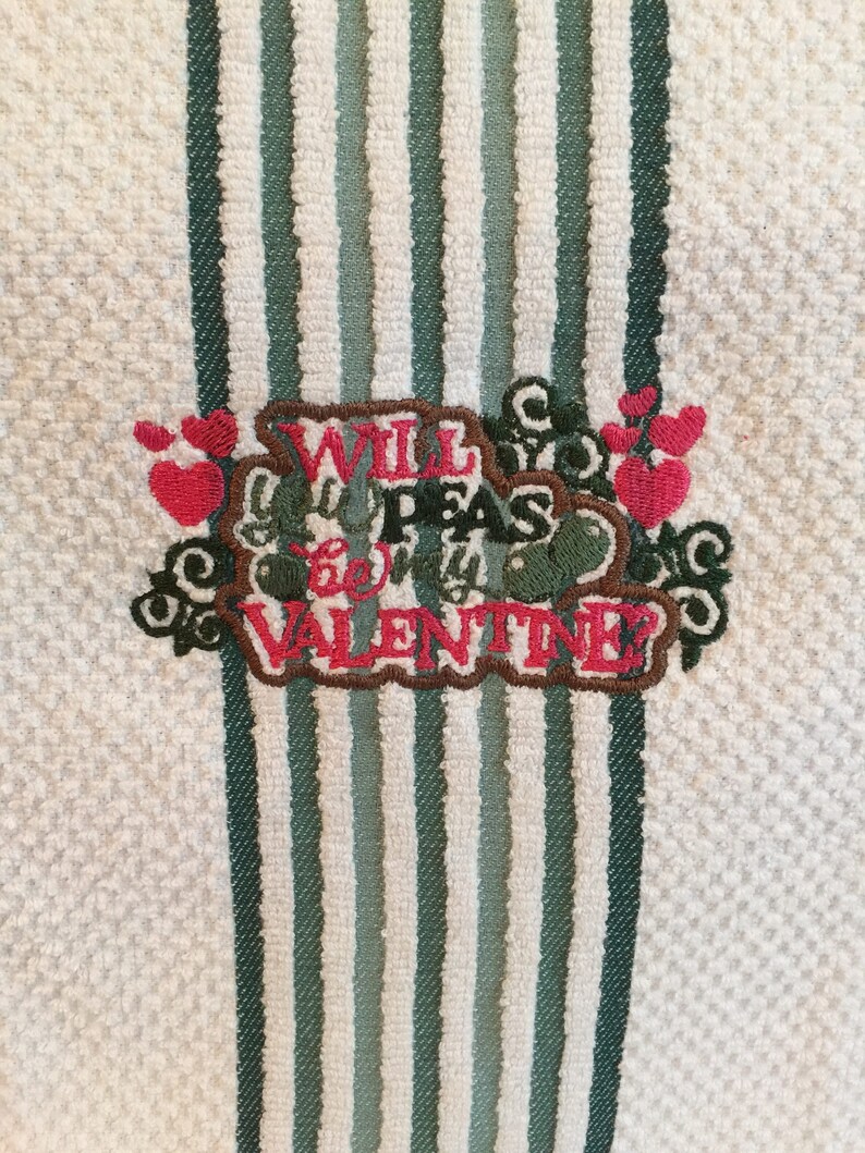 Embroidered Will you Peas be My Valentine Kitchen Towel image 3