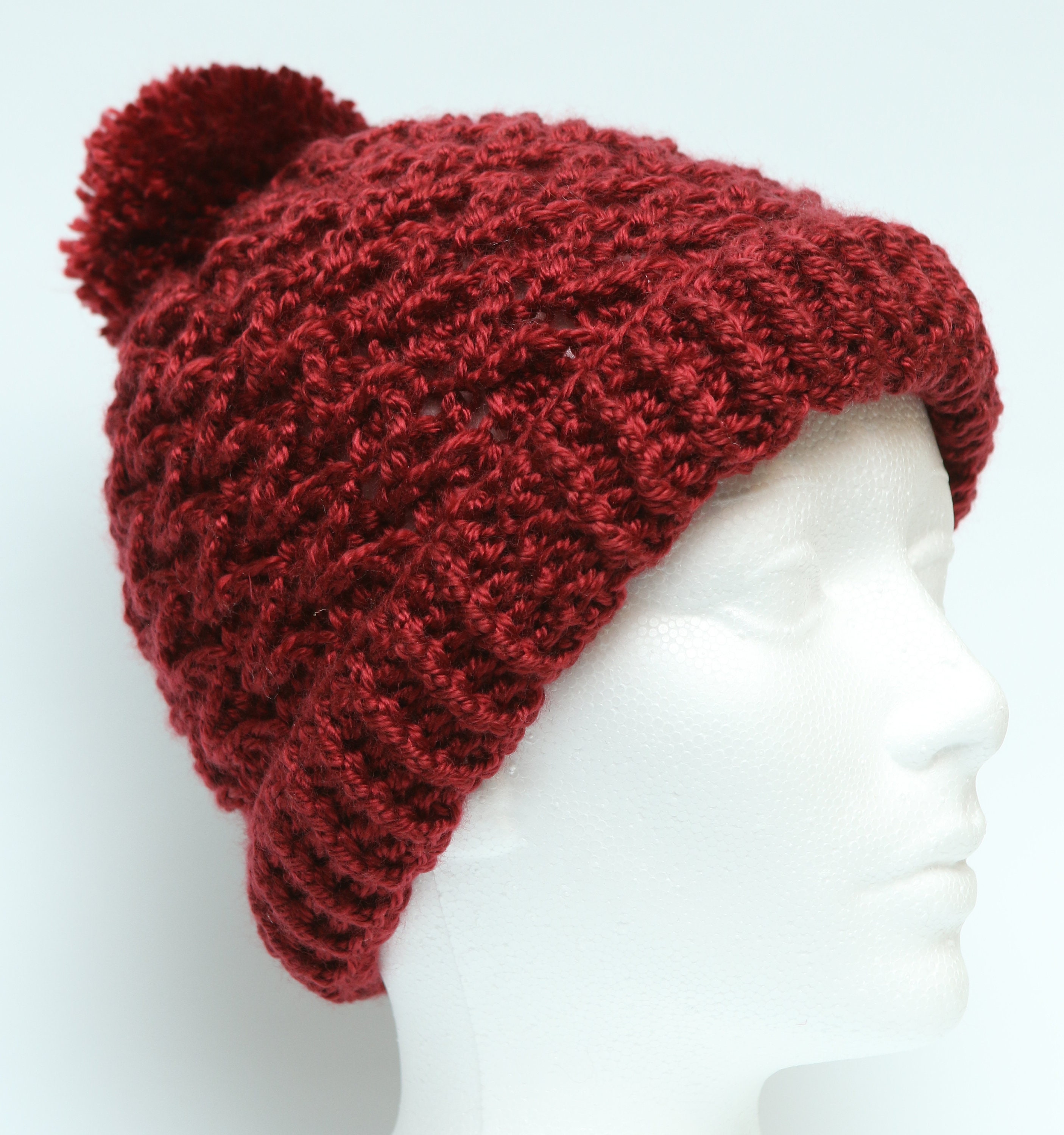 Ladies stocking hat. Handmade crochet knit cap with pom pom. Etsy