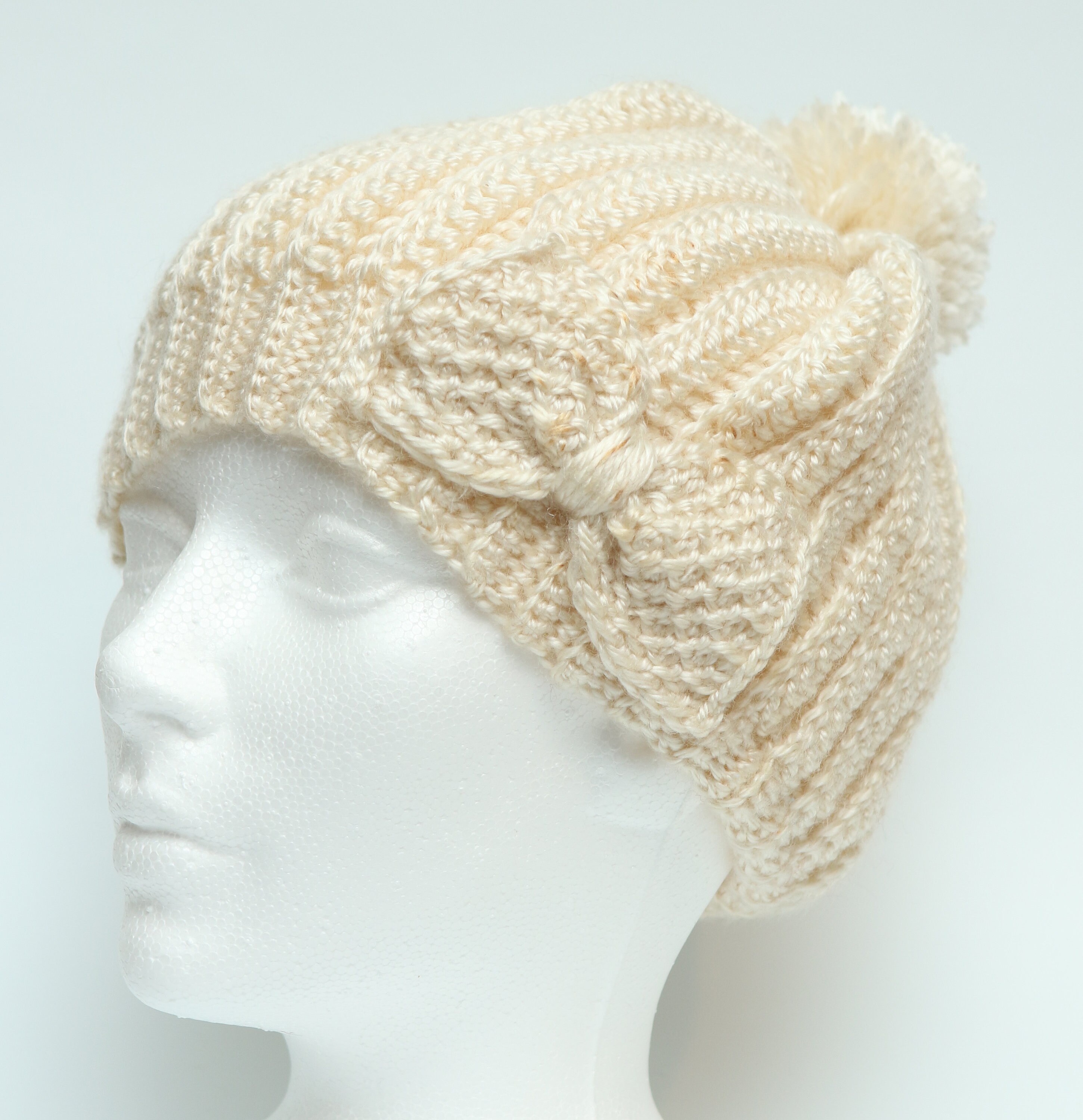 Ladies stocking hat. Handmade crochet knit cap with bow and Etsy