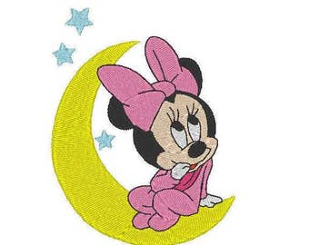 Baby Minnie Maus Mond Sterne Stickdatei - Stickdatei für die Stickmaschine