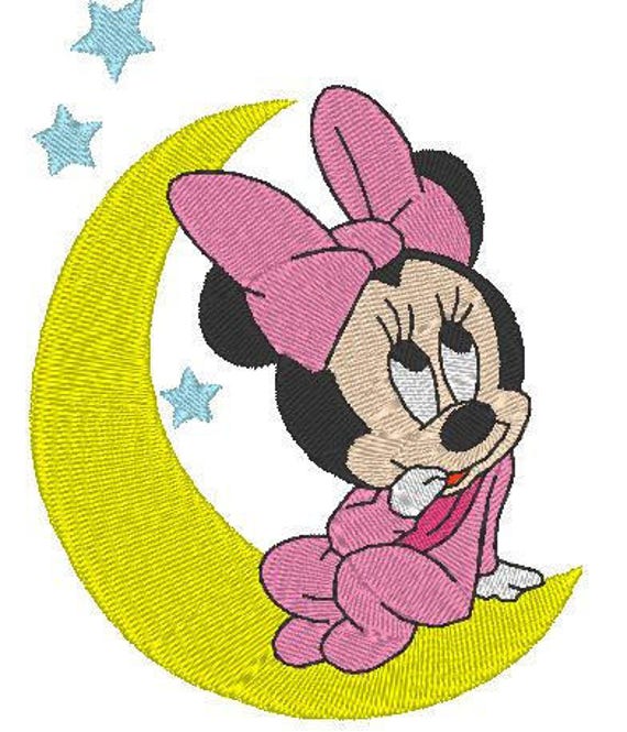 ecuación el plastico porcelana Baby Minnie Mouse Moon Stars embroidery design Machine - Etsy España