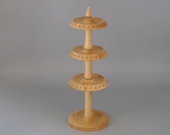 Hand turned Oak three tier ear ring stand / holder