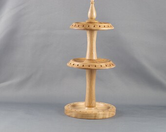 Hand turned Oak two tier earring stand / holder