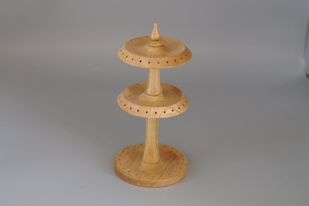 Hand Turned Oak Two Tier Earring Stand / Holder - Etsy UK