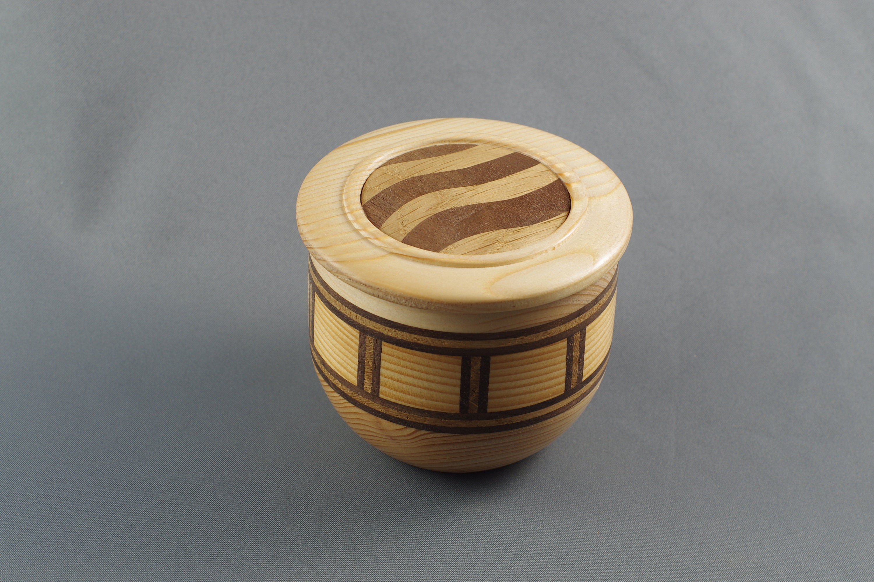 Hand turned wooden box with laminated Pine Oak and Walnut as Etsy