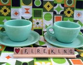 Two (2) Sets of Vintage Jadeite Restaurant Ware Fire-King Cups and Saucers G299 G295