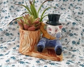 Vintage Ceramic Anthropomorphic Weeping Cat or Rabbit Planter, Japan