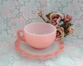 Vintage Crinoline Ripple Pink Cup and Saucer Set, Hazel Atlas 1950 s