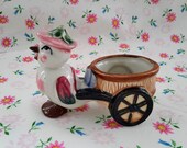 Vintage Ceramic Planter Anthropomorphic Baby Bird Pulling Cart Made in Japan