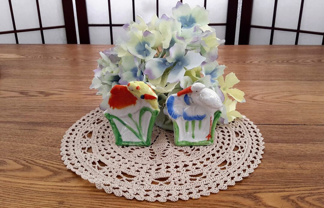 Vintage Japan Lusterware Ceramic Set of Two Birds and Flowers ...