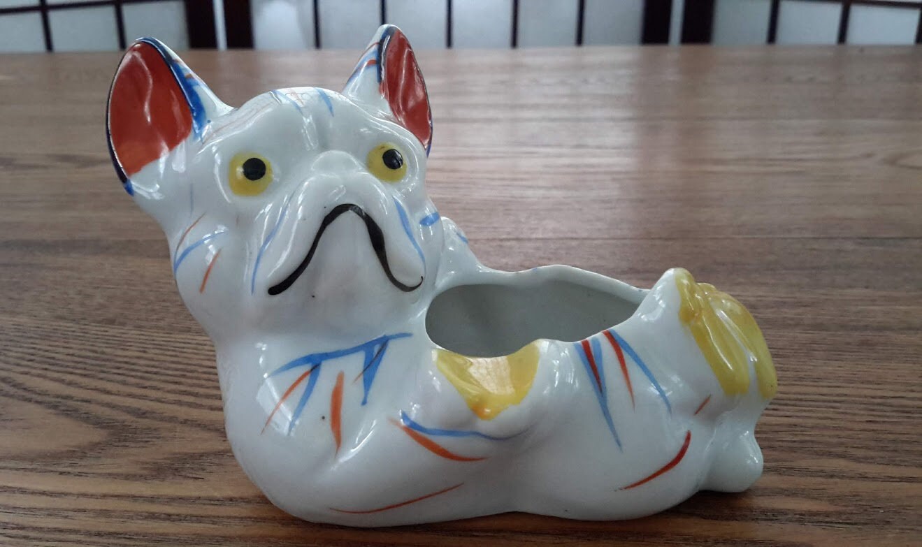 Vintage Made in Japan Multicolored Hand-painted Ceramic Bulldog