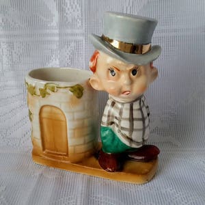 Vintage Made in Japan Ceramic Planter Cache Pot Comical Boy with Top Hat