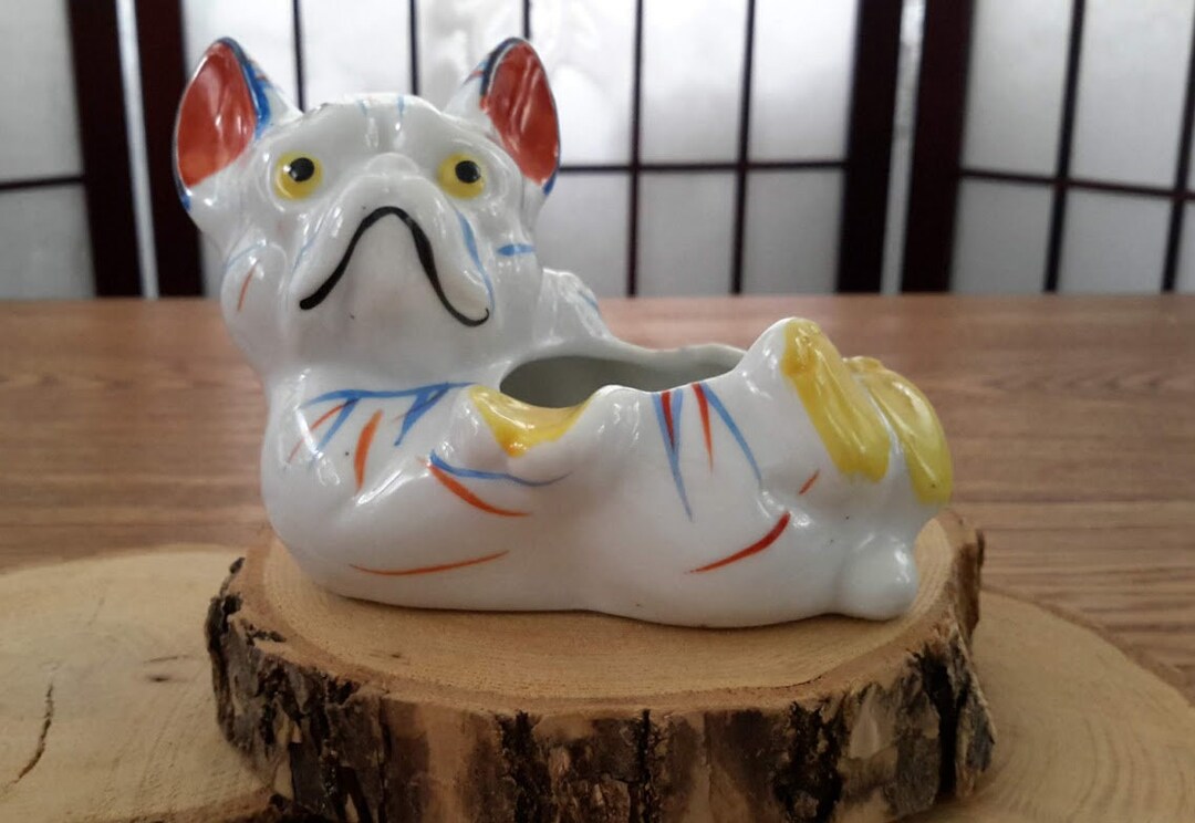 Vintage Made in Japan Multicolored Hand-painted Ceramic Bulldog