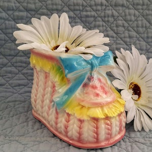 Vintage 1960s Pink Ceramic Relpo Japan Baby Bootie Nursery Decor Planter Vase