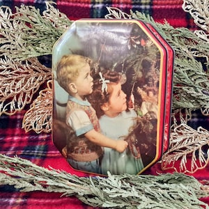 Vintage “Blue Bird Toffee” England Tin Box Children Admiring Christmas Tree