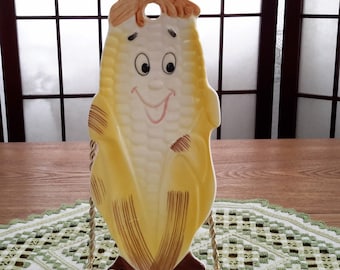 Vintage Made in Japan Ceramic Anthropomorphic Smiling Ear of Corn Spoon Rest