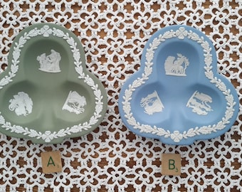 Vintage Wedgwood England Catch-All Clover Shaped Trinket Dishes, One Sage Green and One Jasper Blue (Sold Separately)