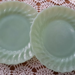 Vintage Set of Two (2) Fire-King Jadeite Glass “Shell” Pattern 7.25 Inches Salad Plates