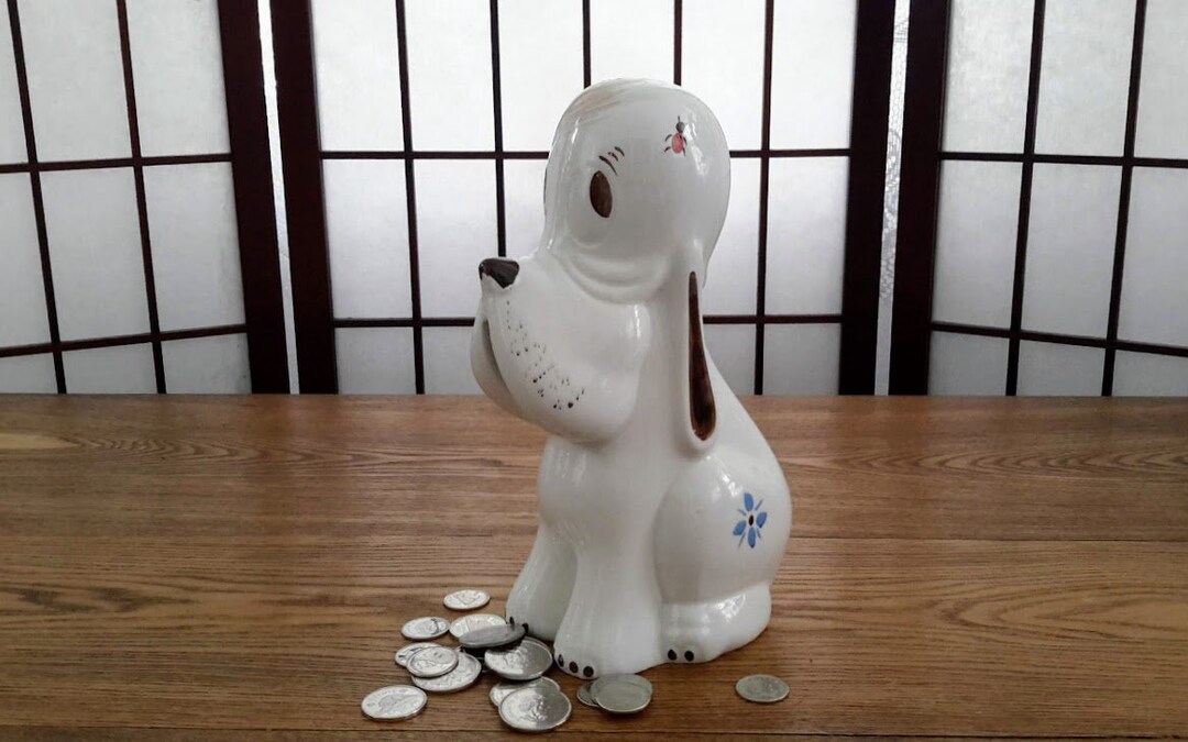 Vintage Ellgreave Pottery Co. England bonzo the Dog Piggy Bank Coin