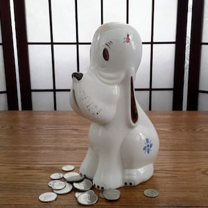 Vintage Ellgreave Pottery Co. England ‘’Bonzo the Dog’’ Piggy Bank Coin Bank Money Box