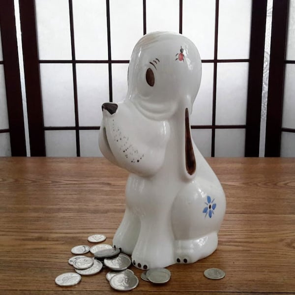 Vintage Made in England Ellgreave Pottery Co. ''Bonzo the Dog'' Piggy Bank Coin Bank Money Box