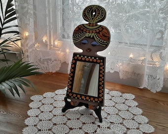 from Sweden＊Vintage mirror・* Vintage Hand-crafted in Sweden Red Clay Lady Hall Mirror Two Hooks