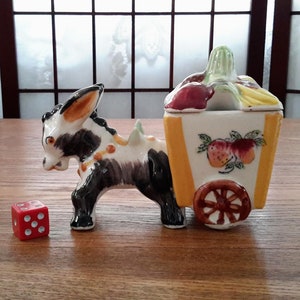 Vintage Japanese Hand-Painted Ceramic Donkey Pulling Cart Mustard Jam Server with Cover