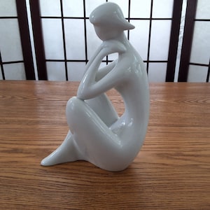 Vintage Royal Dux Czech Jitka Forejtova All-white Porcelain Seated