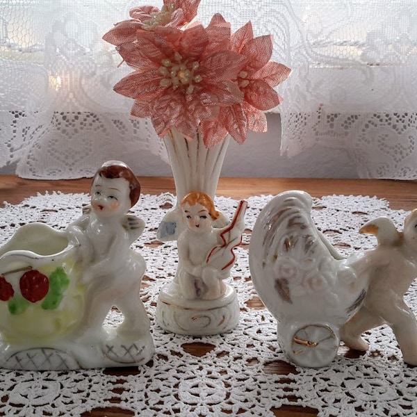 Vintage Grouping of Three Angel Miniature Vases or Toothpick Holders Made in Japan