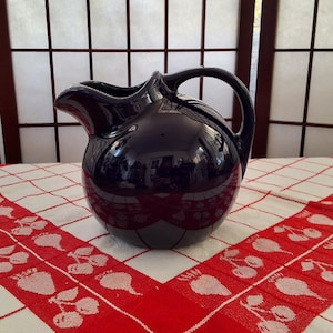 Vintage Made in U.S.A. Hall Cobalt Blue Style 1631 Pottery Ball Jug with Ice Lip