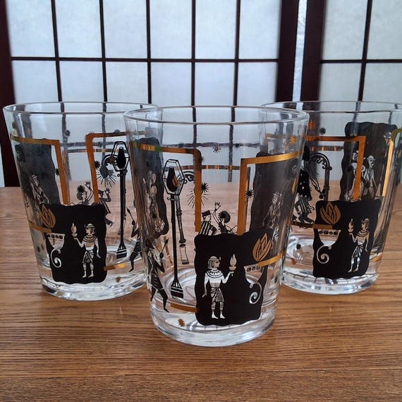 Vintage Set of Three (3) ''history of Light'' Black and Gold High Ball Drinking  Glasses - Etsy