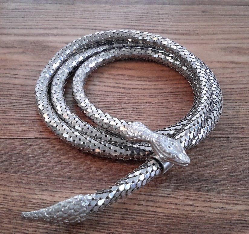 Silver Snake Belt Vintage Silver Tone Mesh Snake Serpent