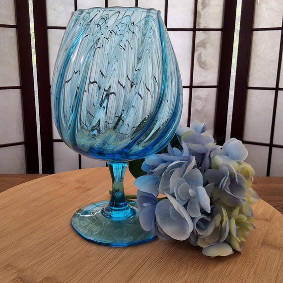 Vintage Empoli Italy ''swirl Optic'' Tall Stemmed Blue Wine Aqua