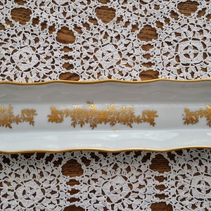 Vintage “Porcelaine de France” Rectangular White Porcelain Mint Dish Gold Floral Design