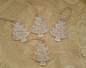 Vintage New Old Stock Four (4) Classic Christmas Crystal Ornament Trees Avon 1998