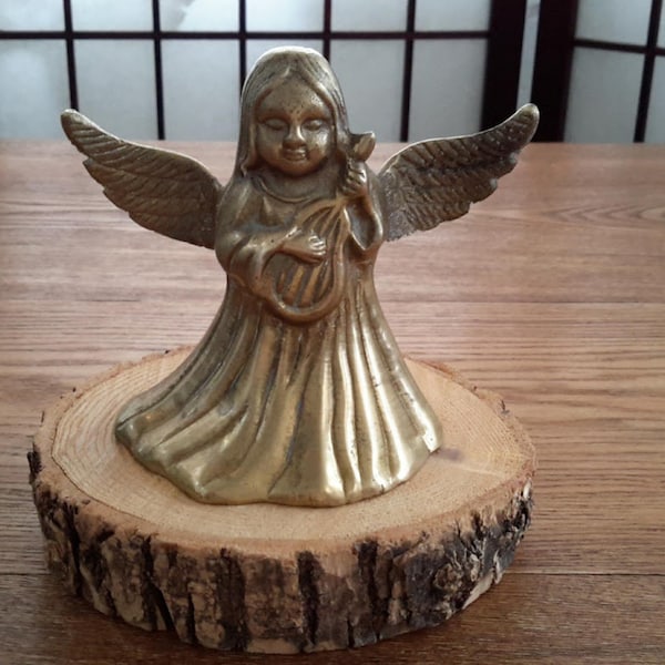 Vintage Heavy Brass Musician Christmas Angel Bell with Clapper