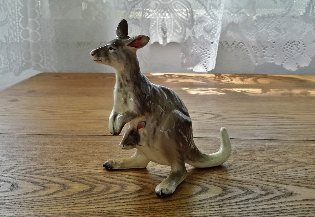 Vintage Japan Ceramic Kangaroo and Joey Hand-painted Figurine