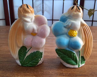 Vintage Butterfly Fairy / Pixie Salt & Pepper Shakers (made in