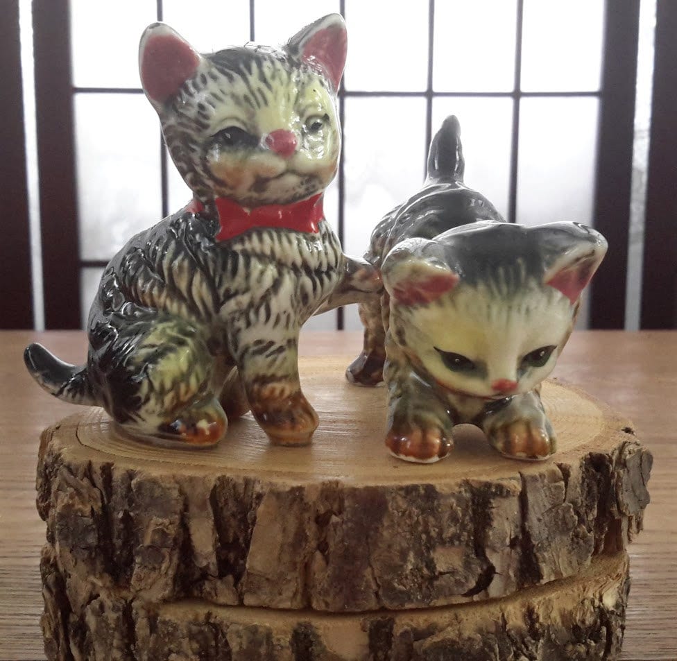 国内作家 タビーCAT Vintage Made in Japan Pair of Striped Tabby Cat Ceramic Figurines