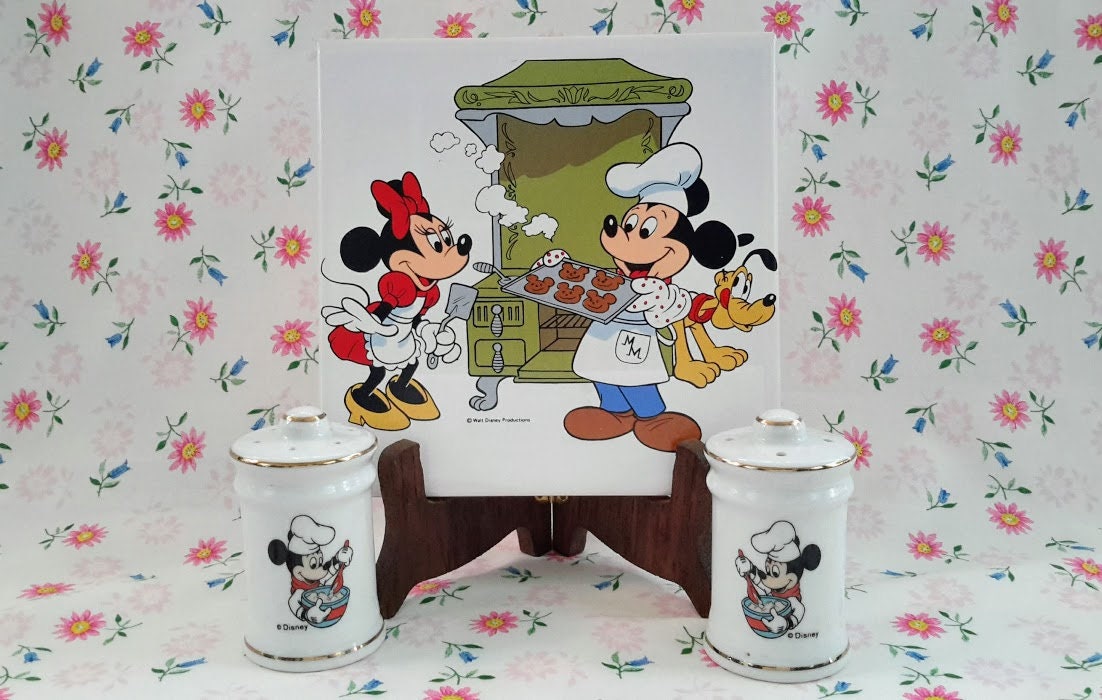 Vintage Disney Mickey Mouse and Friends Baking in the Kitchen Ceramic Tile  and Salt and Pepper Shakers Set -  Hong Kong