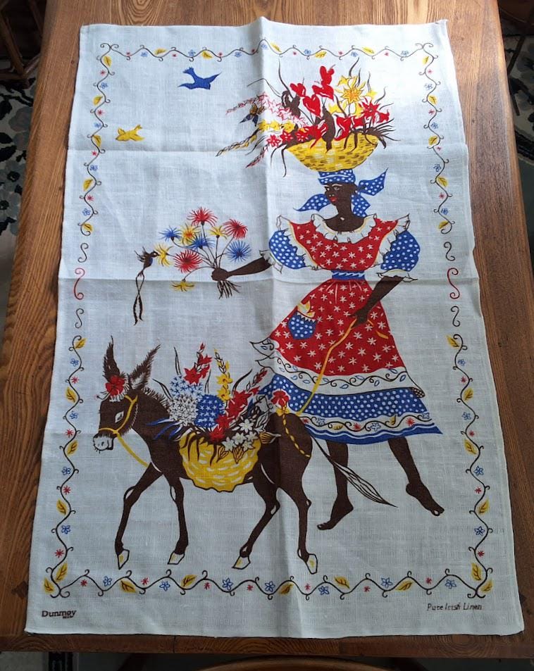 2024年激安 Irish Pure NOS Dunmoy Vintage Linen With Vendor Flower Woman テーブル用品