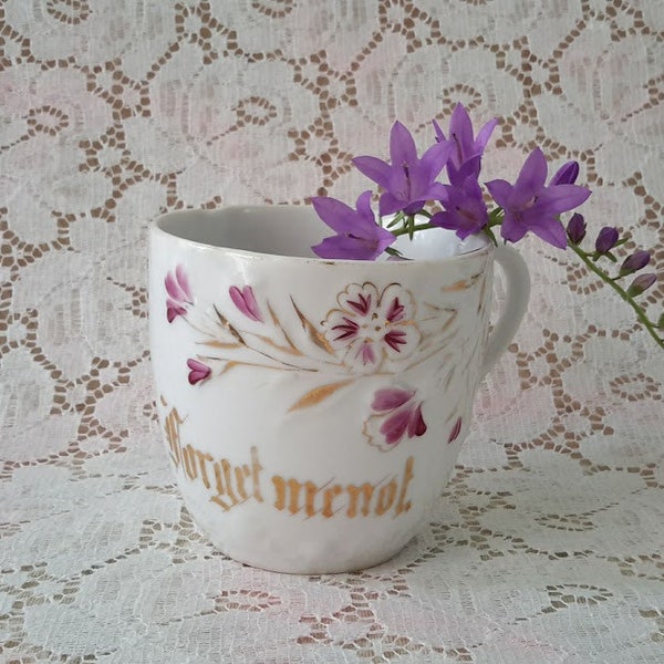 Antique "Forget Me Not" Floral Design Mustache Porcelain Cup Made in Germany