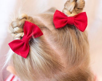 Red Pigtail Bow - Pigtail Bow Set - Christmas Hair Bows - Toddler Girl - Hair Clips - Red Holiday Bow