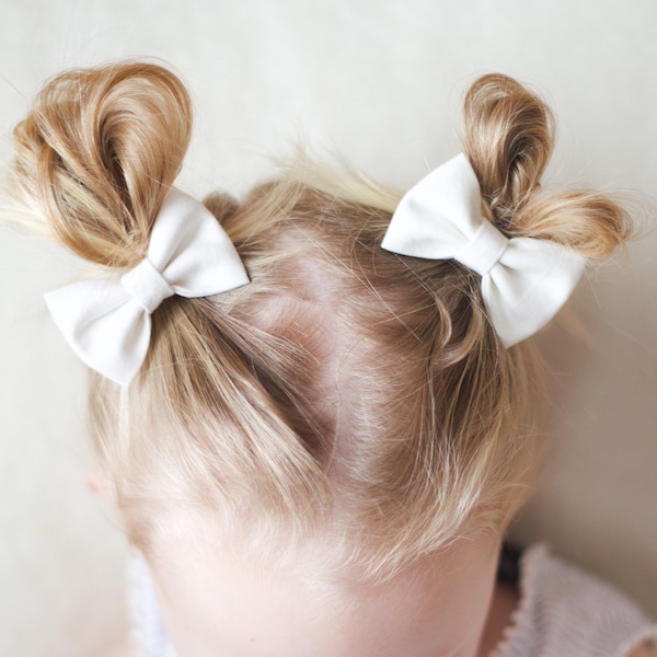 Cream Colour Pigtail Hair Bows - Hair Barrette - Toddler Girl Hair Clips - Baby Bows - Spring Bows