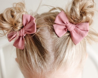 Rose Hair Bows - Toddler Girl Pigtail Bow Set - Hair Clips - Fall Outfit - Hair Accessories