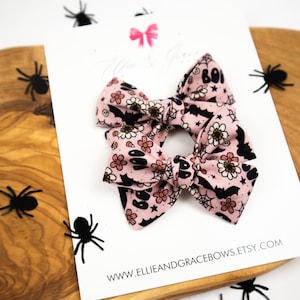 Bat Hair Bows: Pink & Black Halloween Pigtail Set