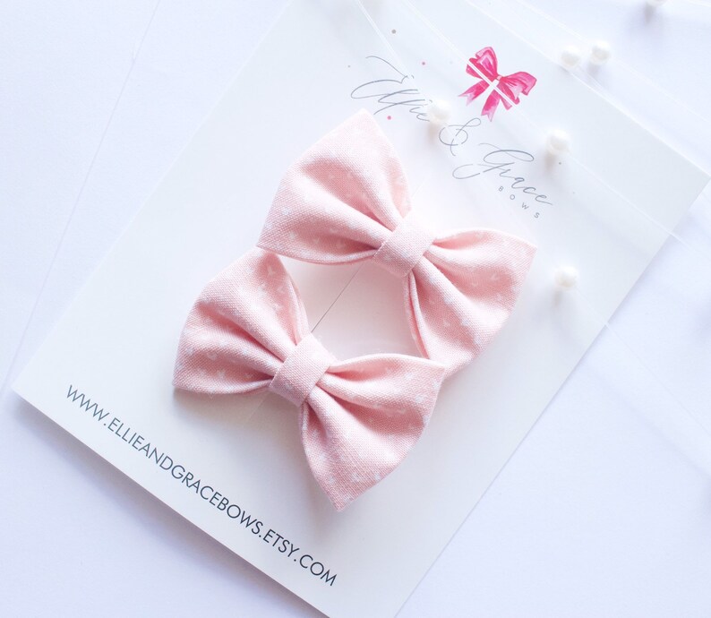 Blush Pink Baby Heart Bow - Toddler Girl Hair Clips - Hair Accessories - Pigtail Bows